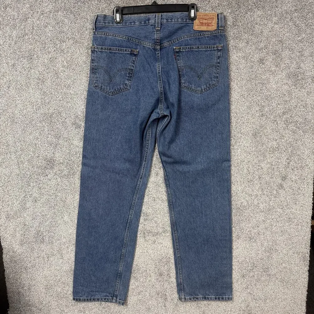 Levis 505 Jeans Mens 36x31 Blue Regular Fit Straight Mid Wash Denim Classic